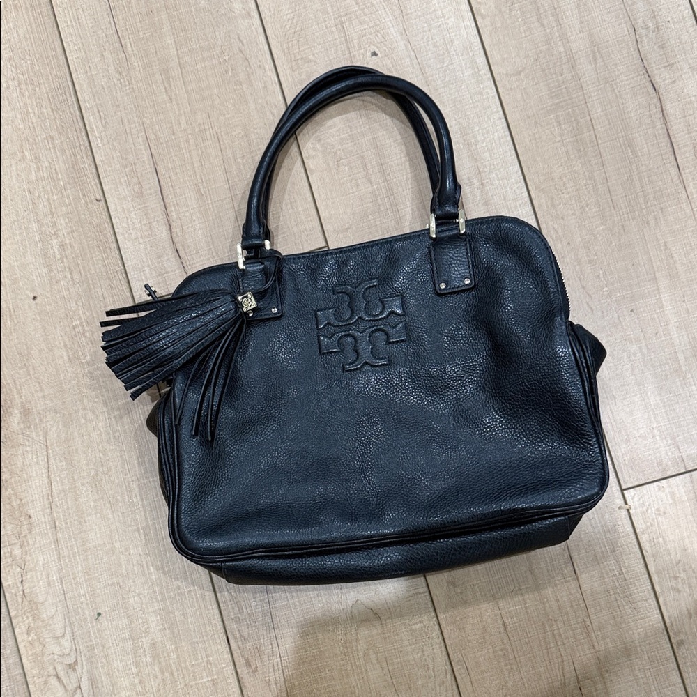 Tory Burch Black Leather Satchel with Tassel